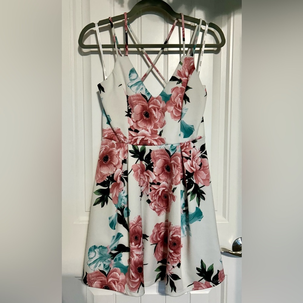 Papaya Floral Skater Dress in White, Pink and Teal